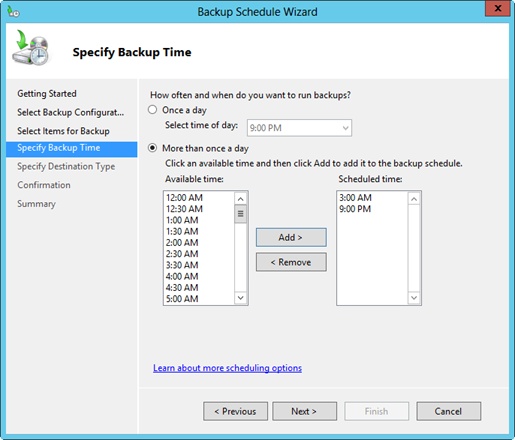 Schedule when backups occur.