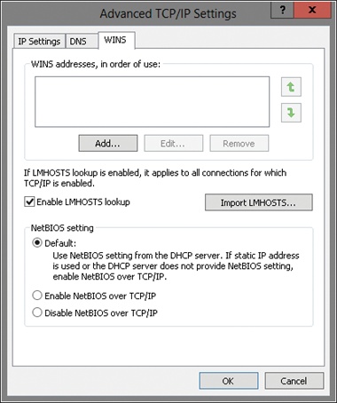 In IPv4, use the WINS tab of the Advanced TCP/IP Settings dialog box to configure WINS resolution for NetBIOS computer names.
