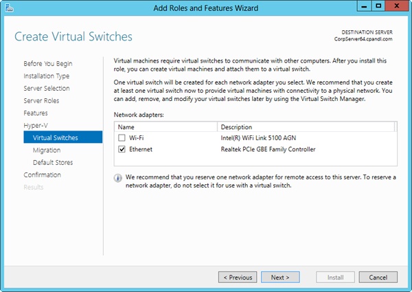 Select the network adapter to use as a virtual switch.