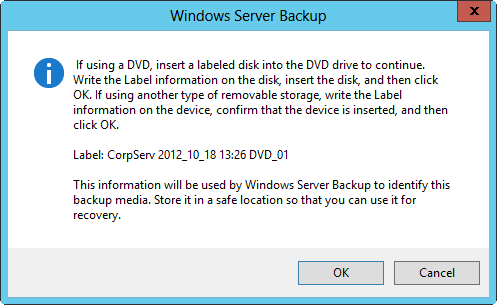 Insert a disc into the DVD drive to continue the backup.