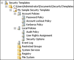 Security settings in a security template