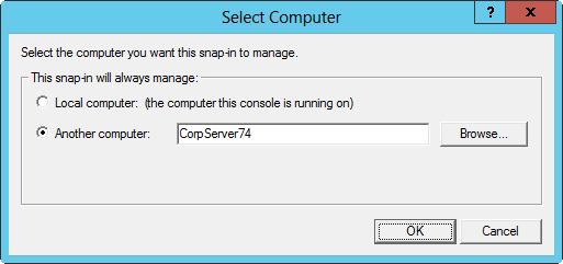 Select the remote system to manage with Computer Management.