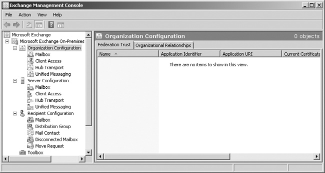 The Organization Configuration node extends to administrator roles as well as other organization-wide settings.